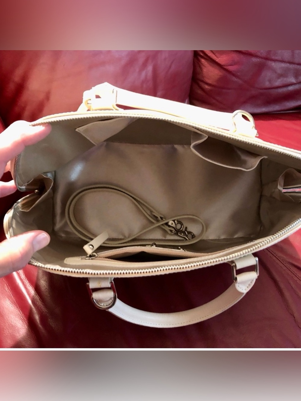 🌞PULICATI ITALIAN DESIGNER VACHETTA CREAM LEATHER DOME SATCHEL X-BODY BAG - Picture 3 of 3